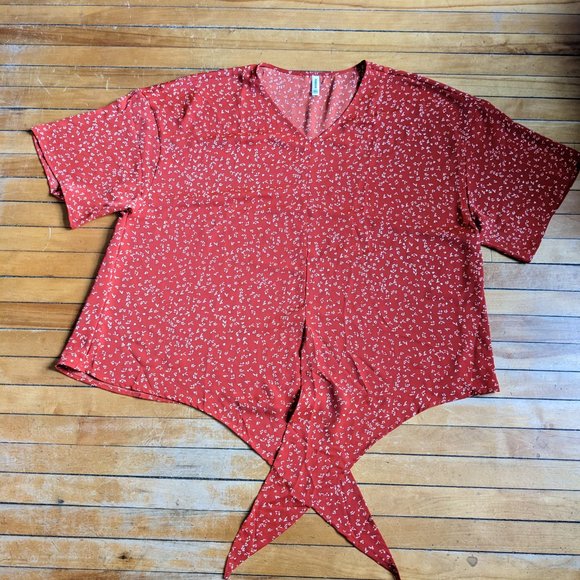 POSESHE Womens Plus Size Floral Tie Front Chiffon Blouse - Picture 3 of 5